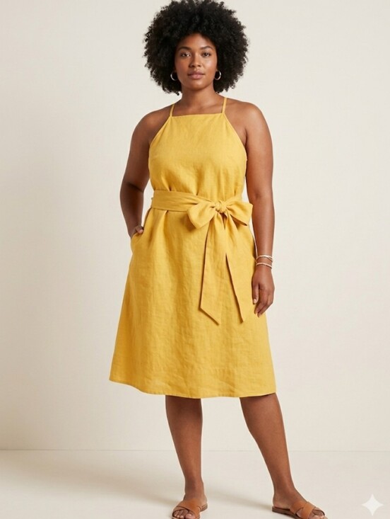 LOFT Dresses & Skirts - LOFT Plus Mustard Yellow Linen Blend Halter Tie Back Midi Dress Size 20